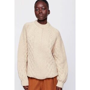 NEW Kotn Women's 100% Lambswool Cable Knit Sweater Moon XS